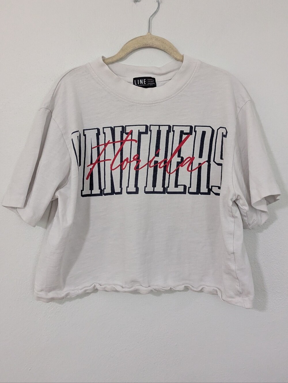 Line Change Florida Panthers Oversized Crop T Shirt Boxy Short Sleeve White XL